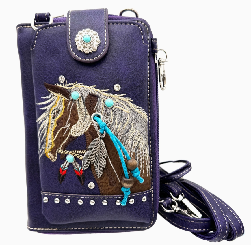 Embroidered Horse Crossbody Western Phone Wallet