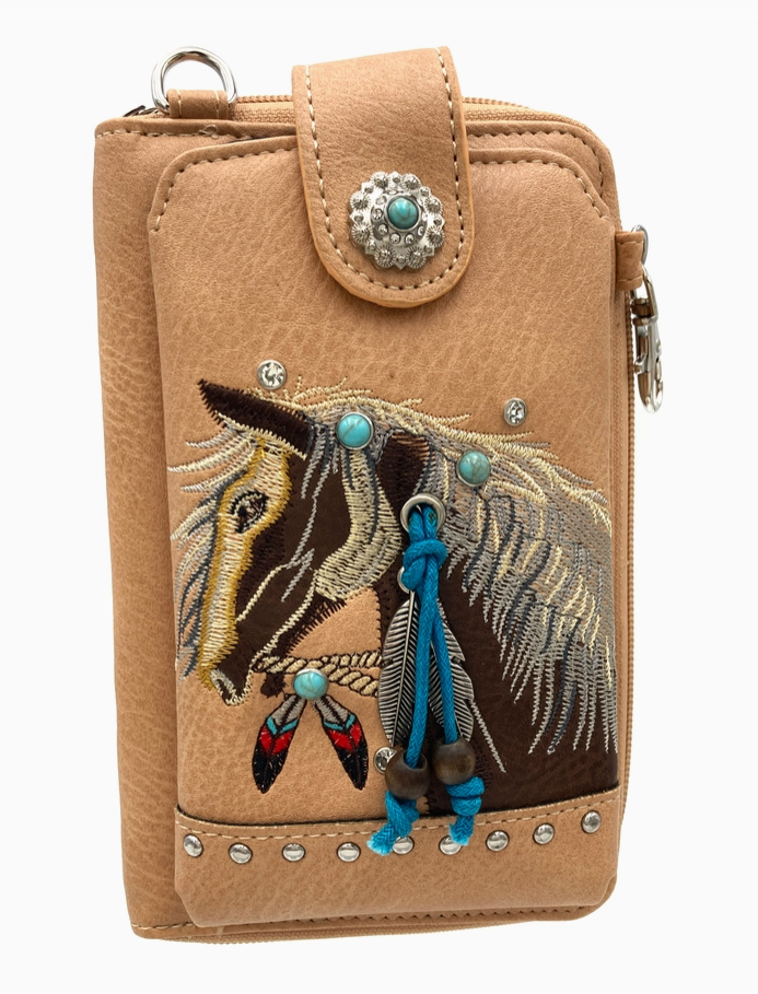 Embroidered Horse Crossbody Western Phone Wallet