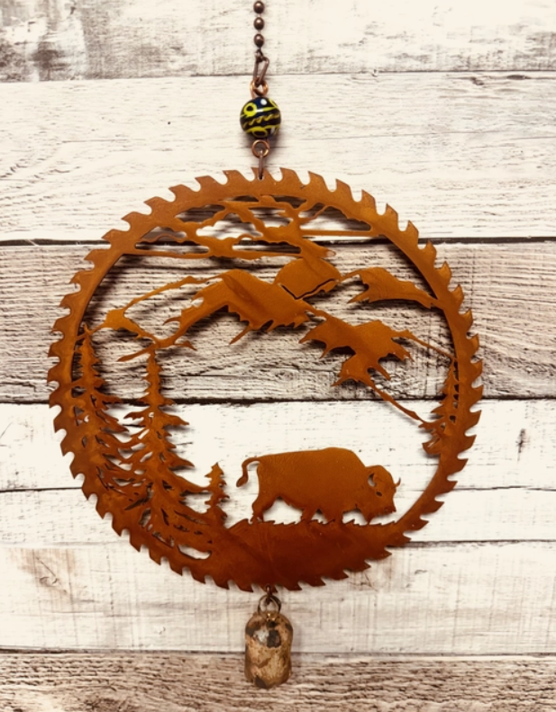 Buffalo Bison Rustic Metal Garden Bell Chime