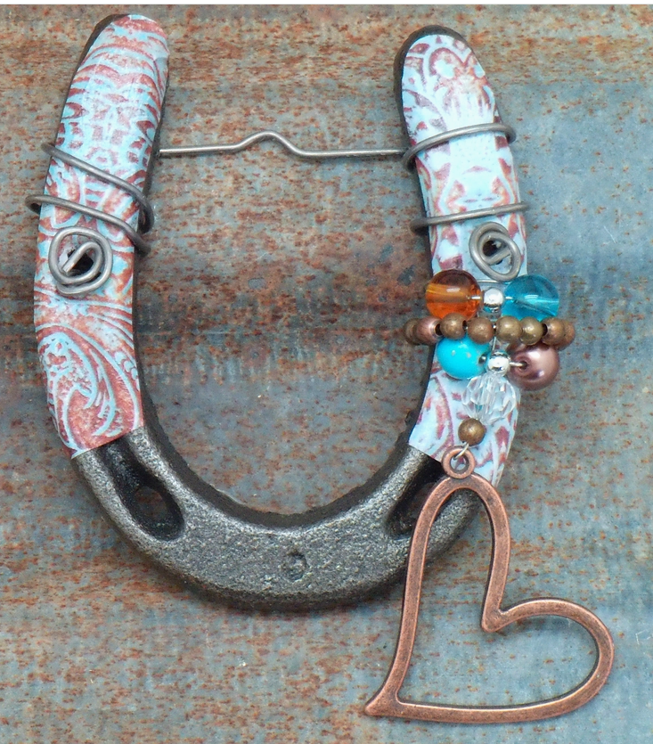 Little Lucky Western Horseshoe- Cowgirl Tooled Leather Heart