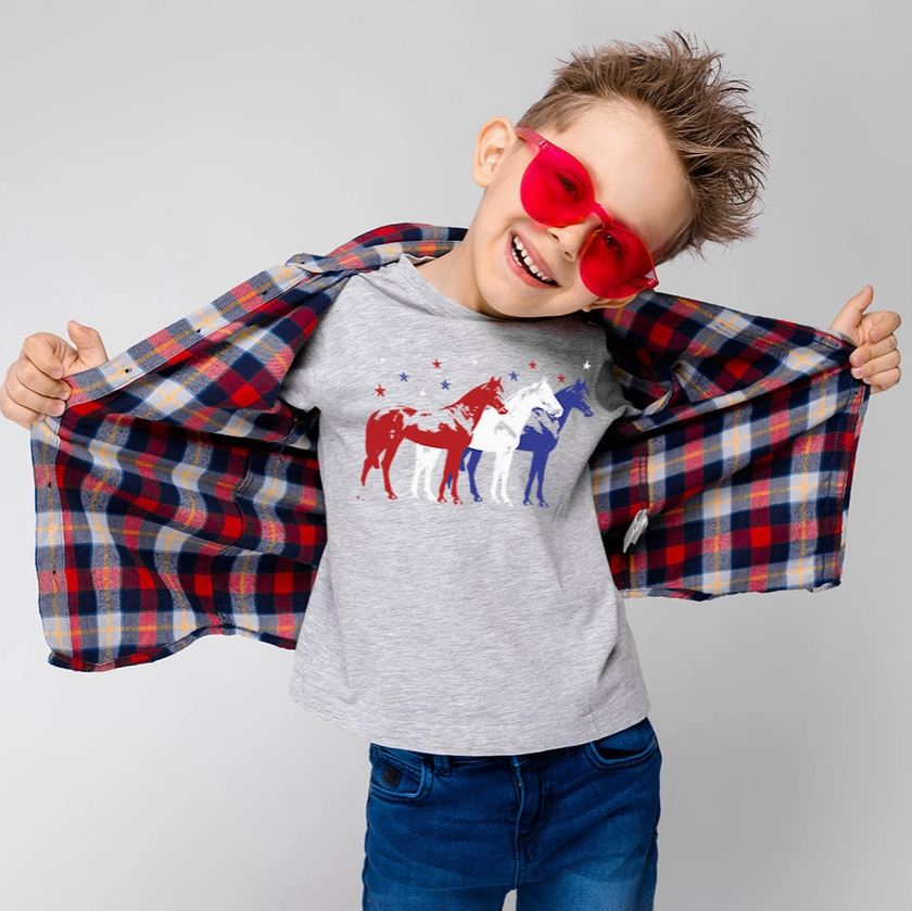 Red White and Blue Horses Youth T-Shirt