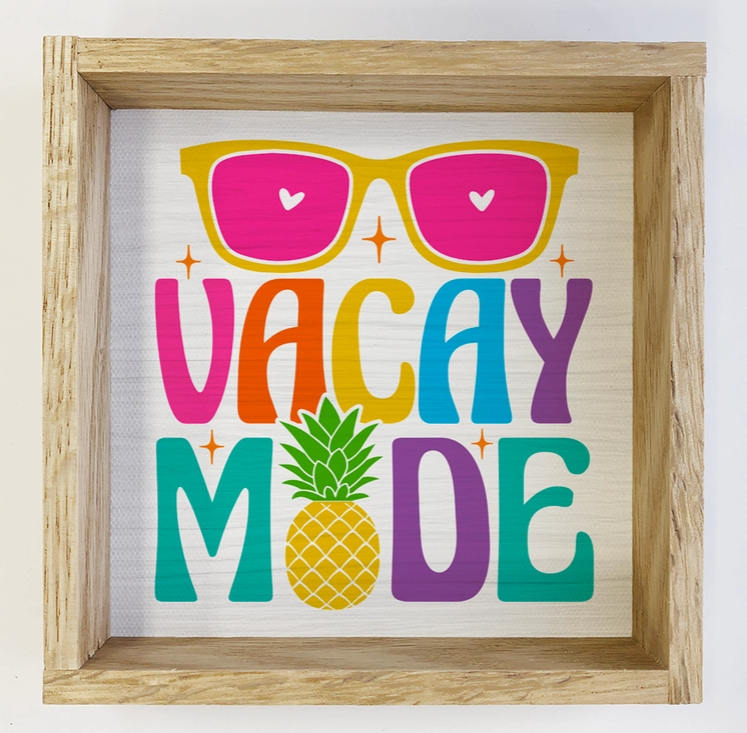 Vacay Mode - Cute Summer Canvas Art - Wood Framed Canvas Art