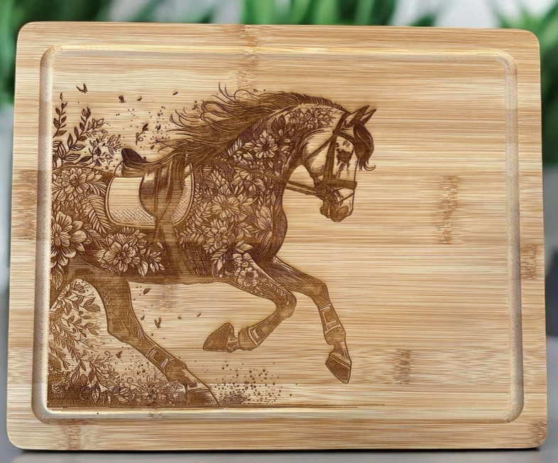 Dressage Horse Floral Cutting Board