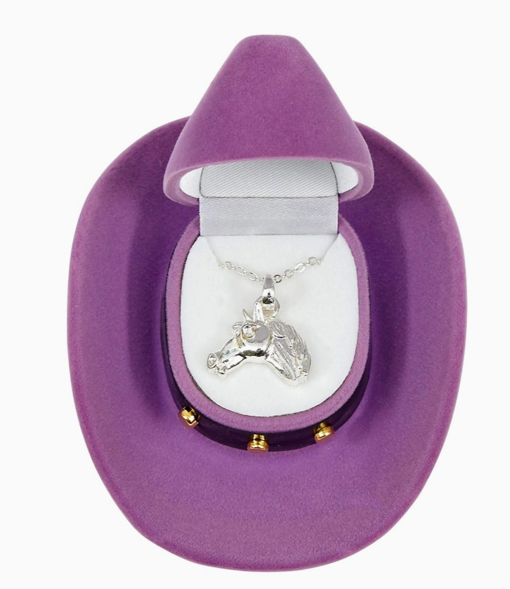 Horse Head Pendant Necklace W/Cowboy Hat Gift Box