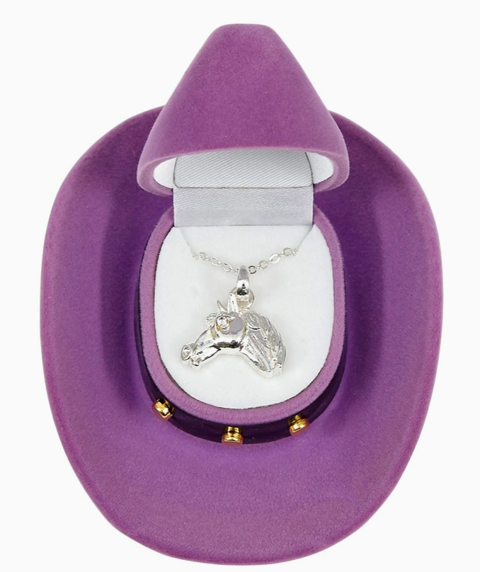 Horse Head Pendant Necklace W/Cowboy Hat Gift Box