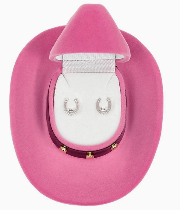 Horseshoe Earrings W/Colorful Cowboy Hat Gift Box