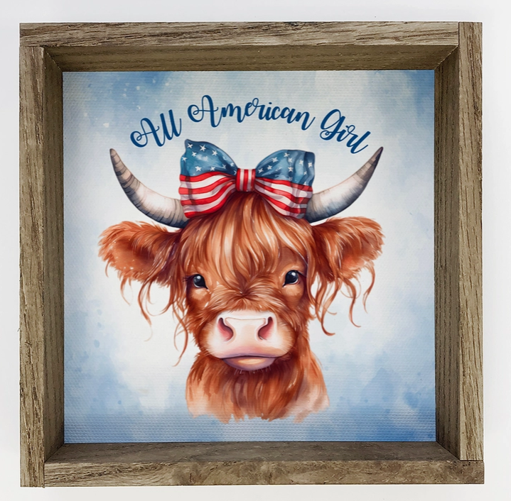 4th of July All American Girl Highland Cow - Patriotic Cow