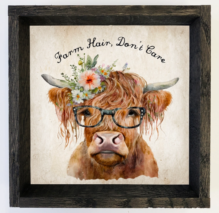 Farm Hair Don't Care - Funny Cow Art - Farm Animal Wall Art
