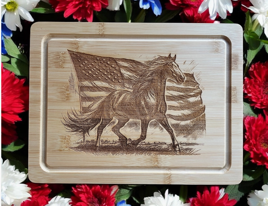 Horse and American Flag Cutting Board, Horse Lovers Gift!
