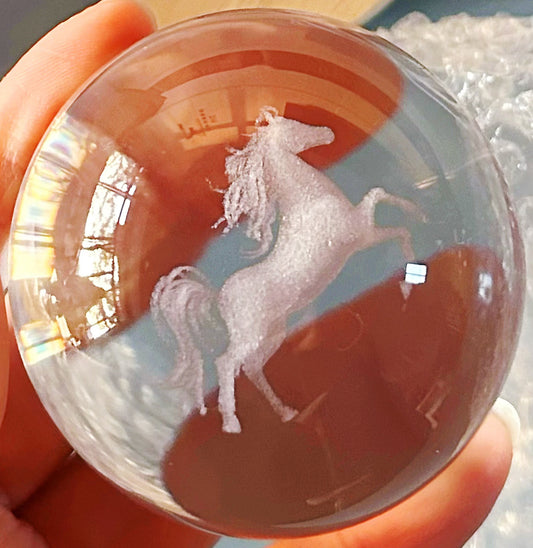 Laser Engraved Horse 3d Art Crystal Ball Light