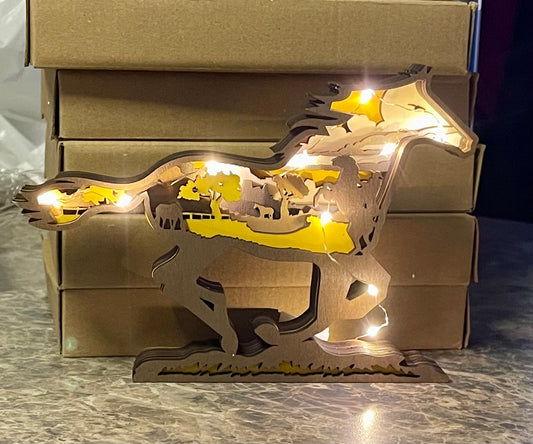 Lighted Wooden Horse