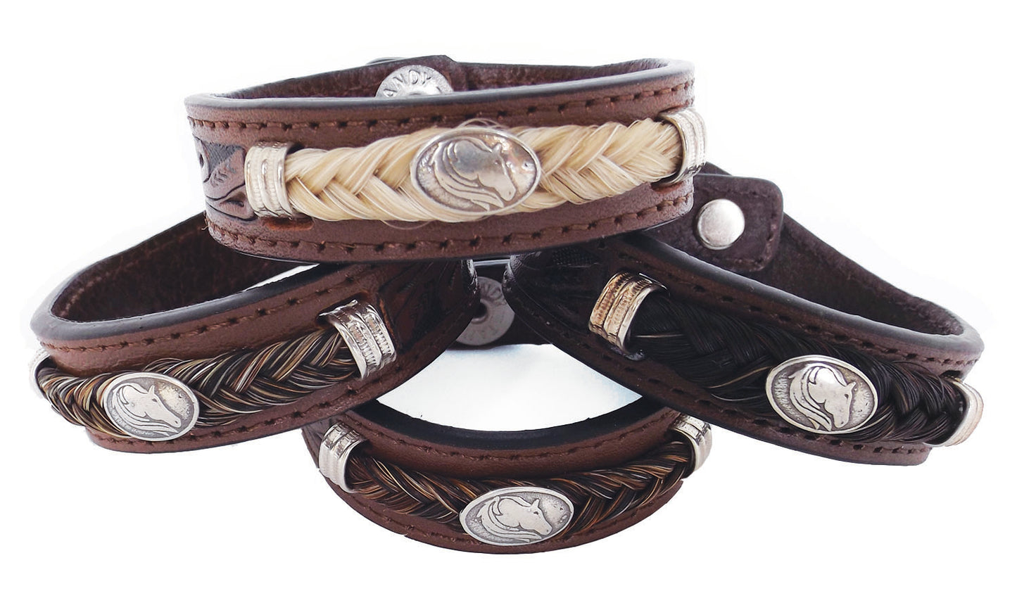 Tooled Leather Equine Head Horse Hair Bracelet