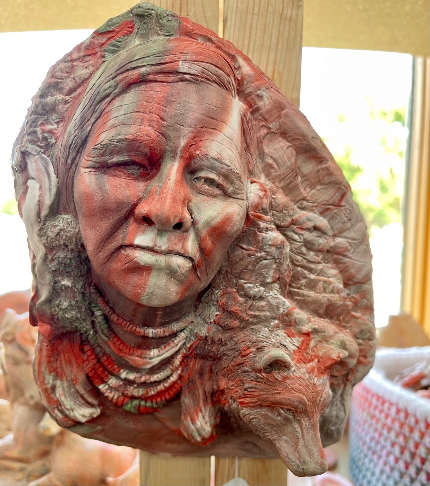 NDN Wolf Face by Kickingbird Pottery