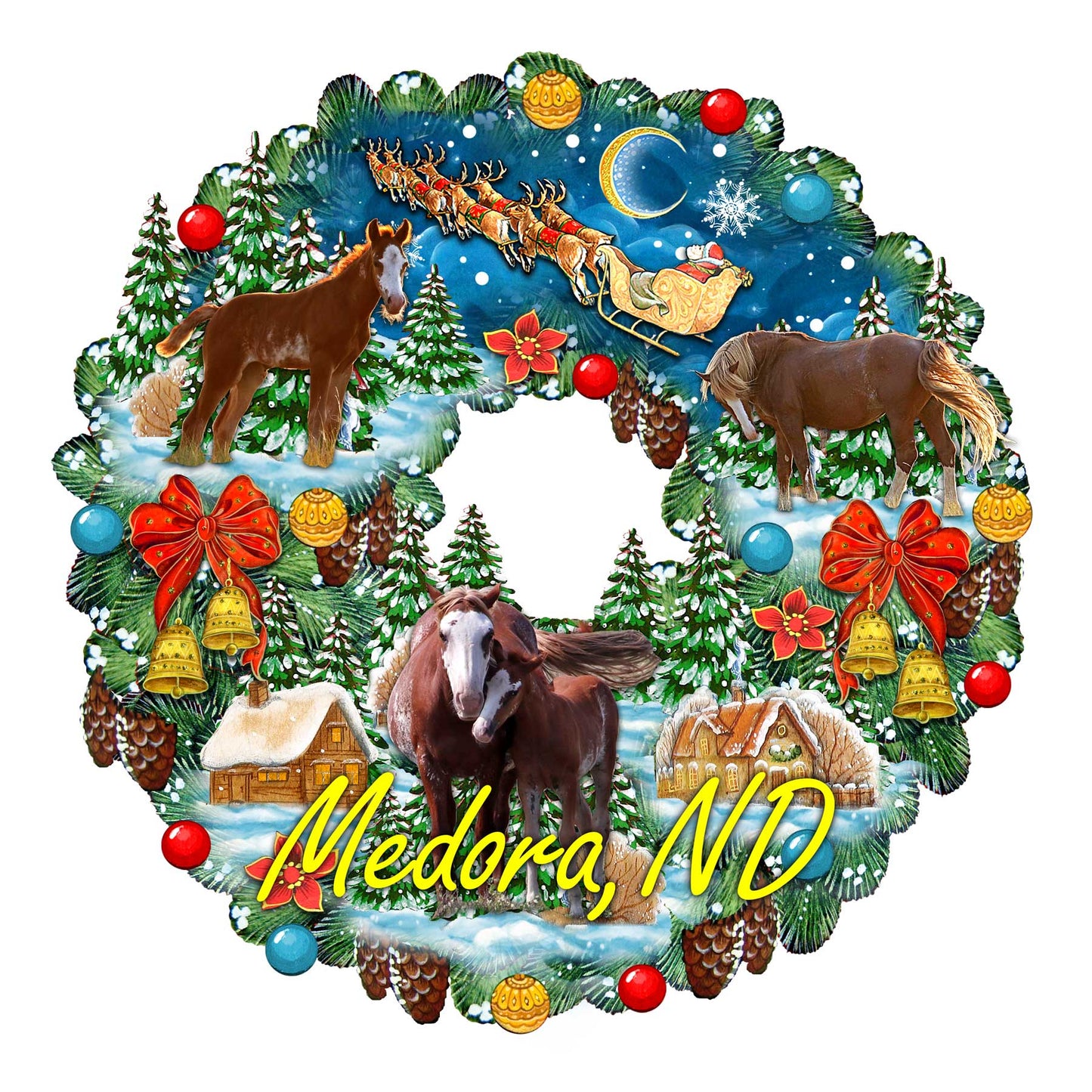 Chasing Horses 2021 Christmas card AND wooden ornament set