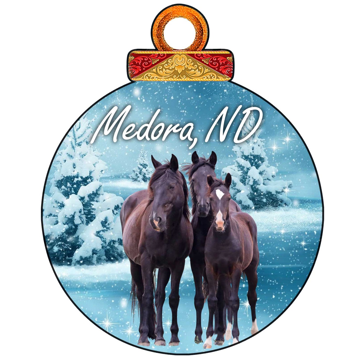 Chasing Horses 2021 Christmas card AND wooden ornament set