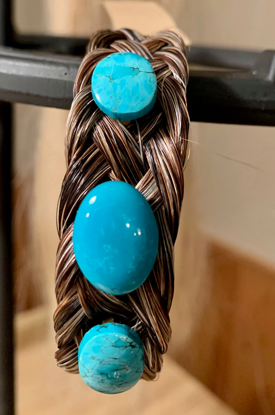 Wide Leather Turquoise Oval Bracelet
