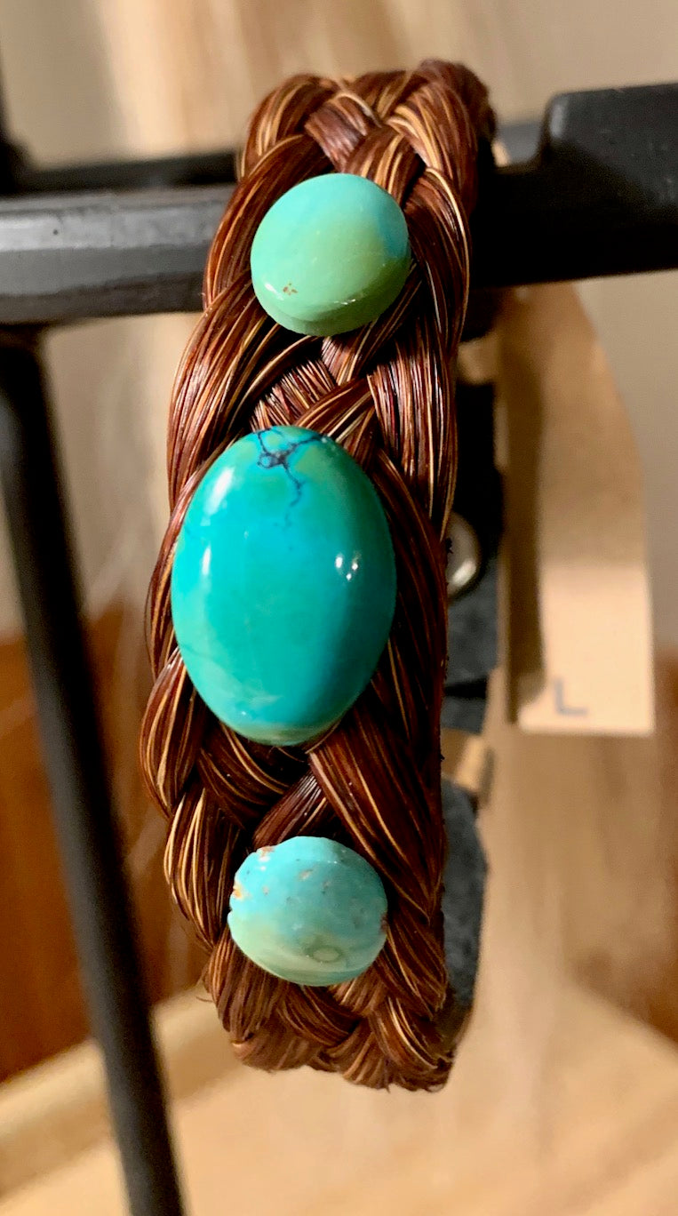 Wide Leather Turquoise Oval Bracelet