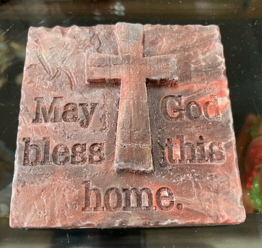 Cross Plaque God Bless This Home (small)  by Kicking Bird Pottery