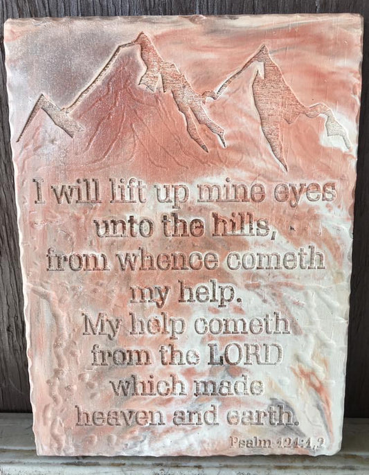 Psalm 121:1,2 Hills Plaque by Kicking Bird Pottery