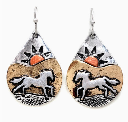 Southwestern Horse Aztec Navajo Hook Dangle Earring