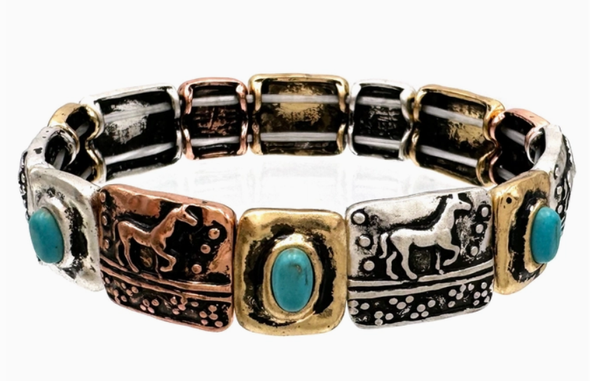 Tribal Horse Stretch Bracelet with Turquoise