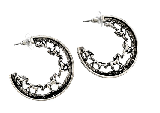 Running Horses On C Hoop Earrings