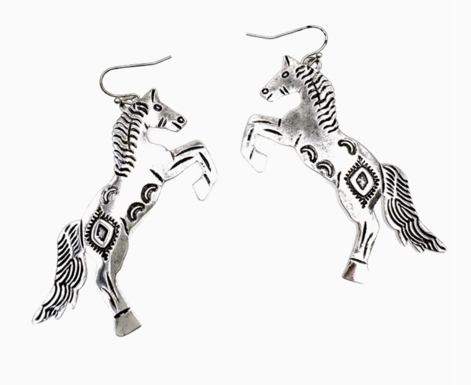 Horse Native Tribal Metal Earrings