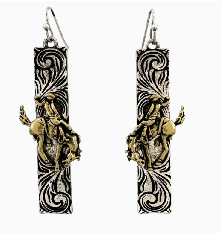 Cowboy Rodeo On Western Bar Earrings