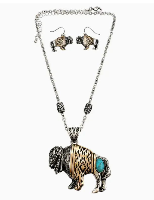 Aztec Buffalo Gold Native Necklace Set