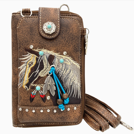 Embroidered Horse Crossbody Western Phone Wallet