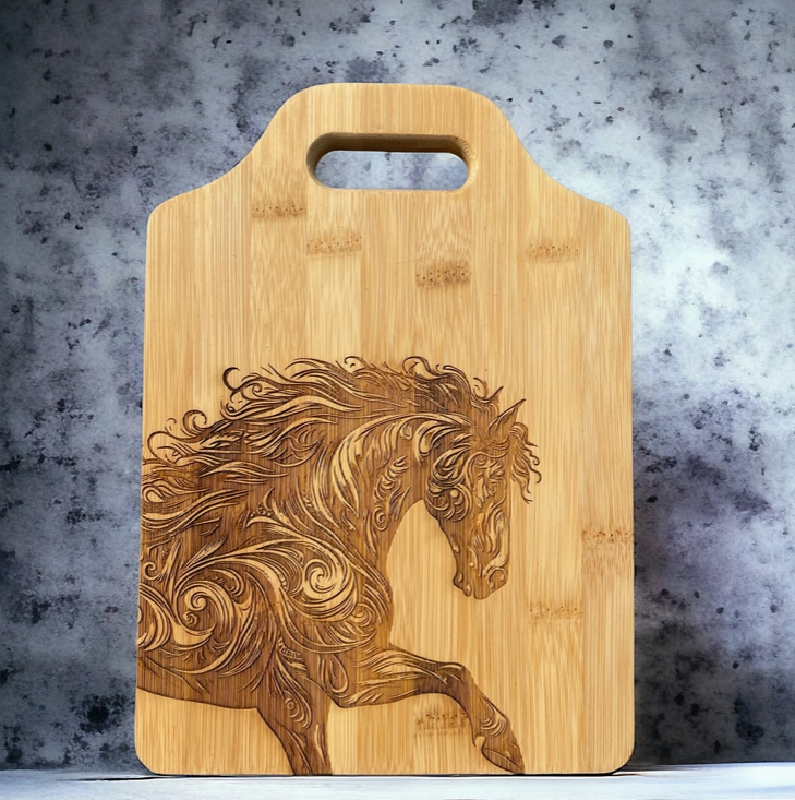 Horse Bamboo Cutting Board, Charcuterie Board, Cheese Board