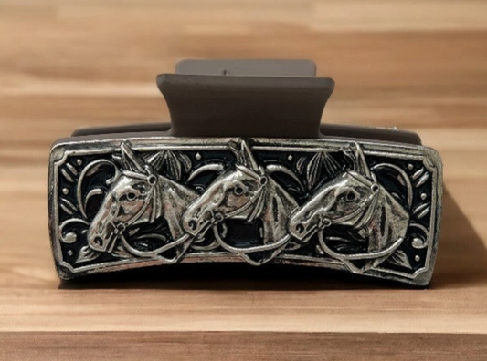 Western 3 Horse Engraved Hair Claw