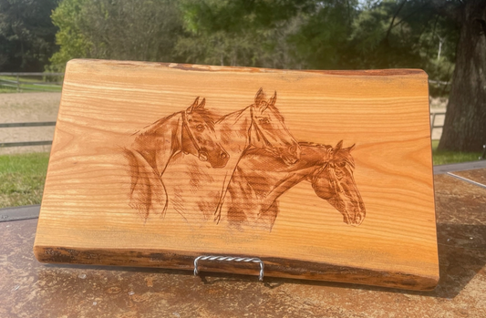 Live Edge Cherry Charcuterie Board with Horse Engraving