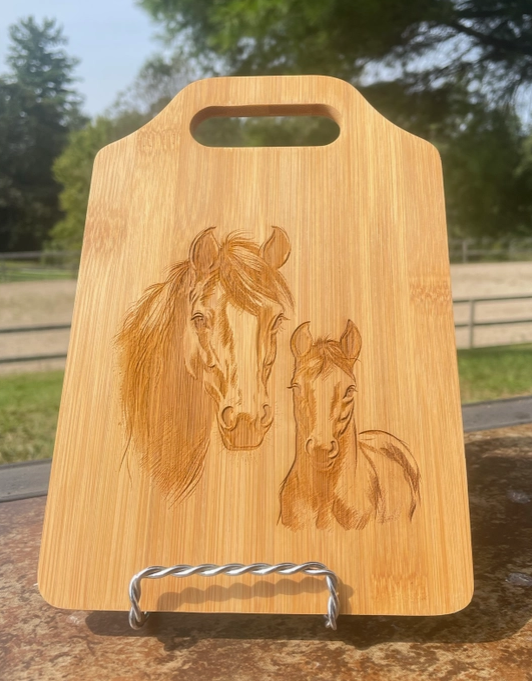 Mare and Foal Horse Engraved Bamboo Cutting Board