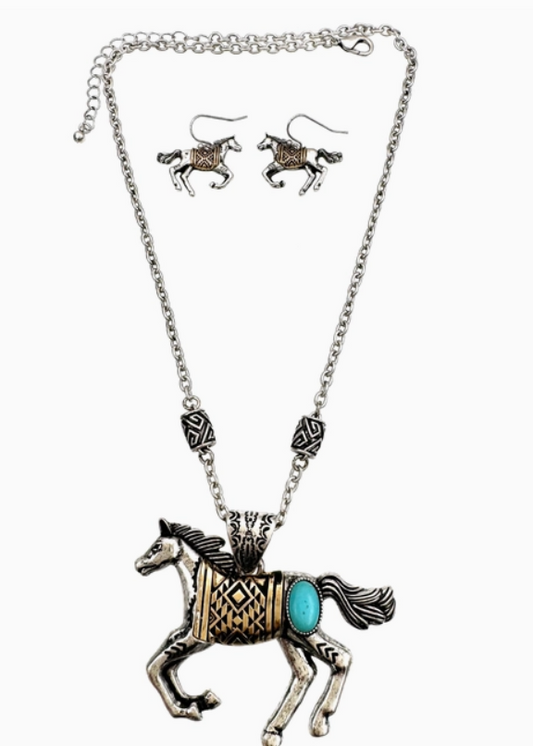 Aztec Horse Gold Native Necklace Set