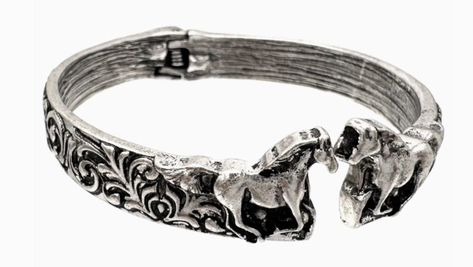 Horse Floral Filigree Western Hinged Bracelet