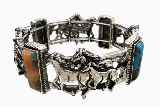 Horses Western Bisbee Turquoise Stretch Bracelet