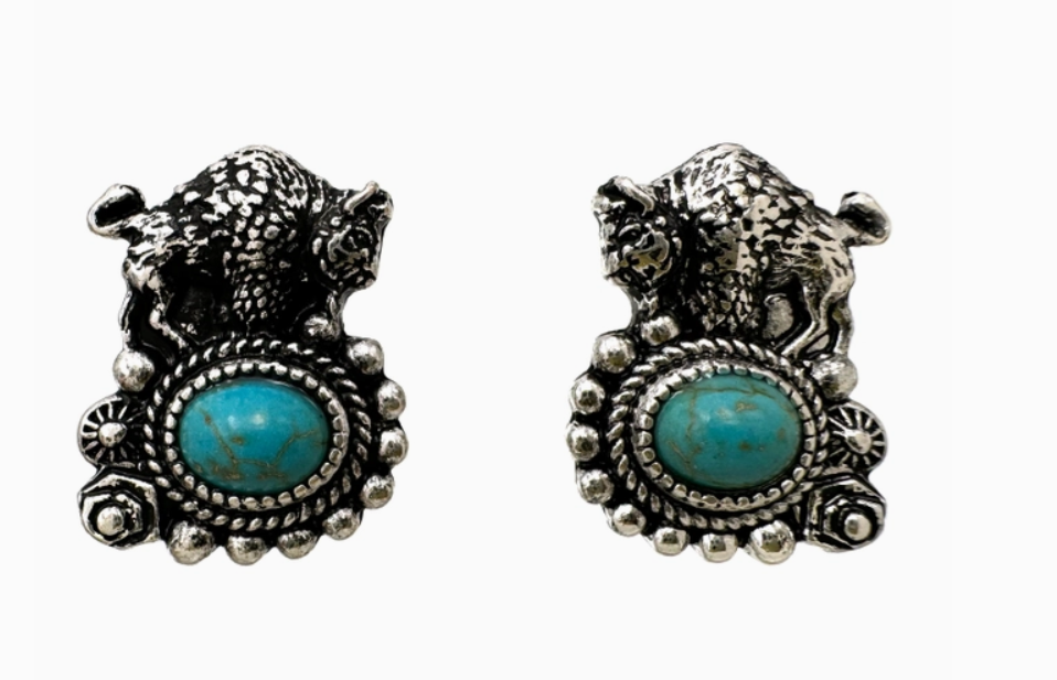 Turquoise Stone Buffalo Stud Earrings