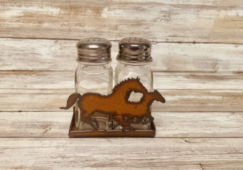 Double Running Horses Salt N Pepper Shaker Holder