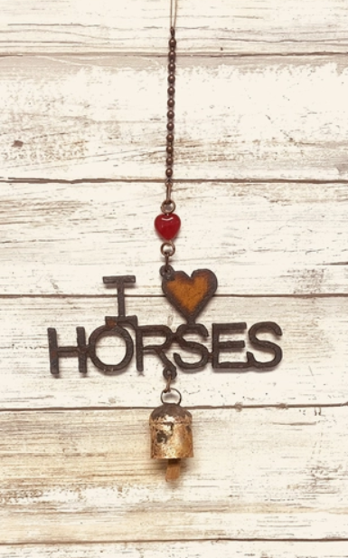 I Heart Horses Rustic Metal Western Rodeo Garden Bell Chime