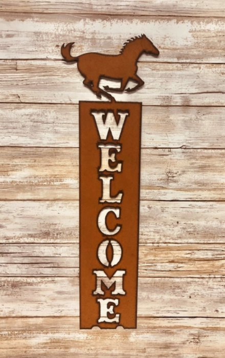 Horse Running Western Vertical Welcome Sign