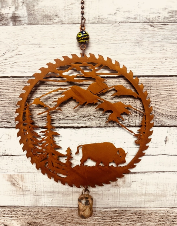 Buffalo Bison Rustic Metal Garden Bell Chime South Dakota