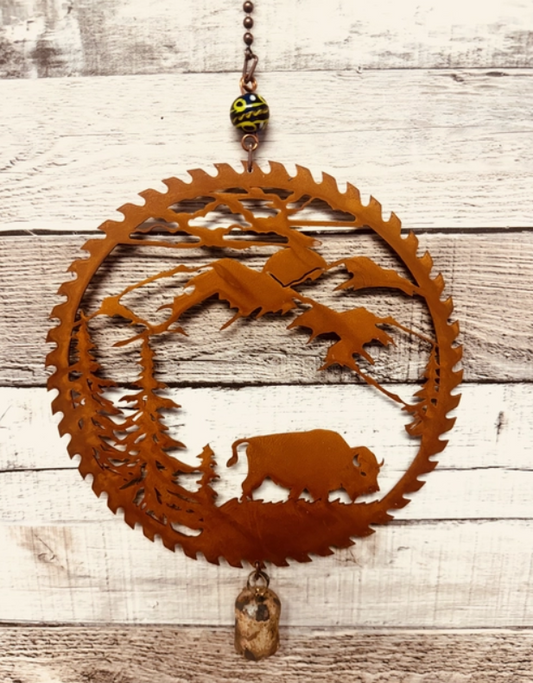 Buffalo Bison Rustic Metal Garden Bell Chime South Dakota