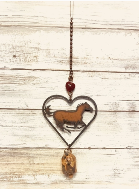 Heart Outline with Horse Rustic Metal Bell Garden Chime Farm