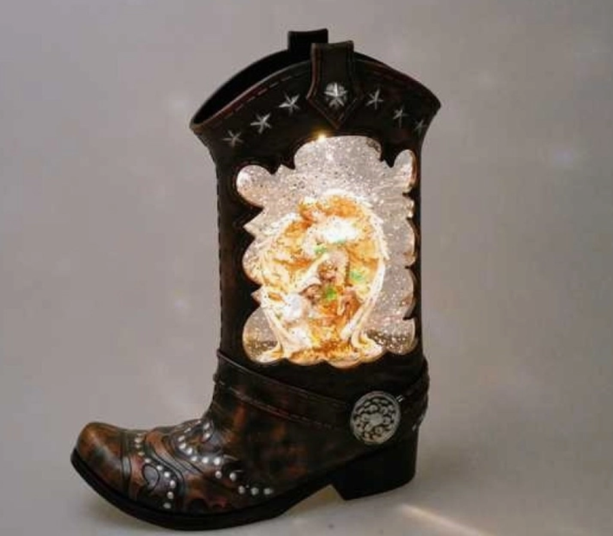 Cowboy Boots Snow Globe with An Angel Scene Inside