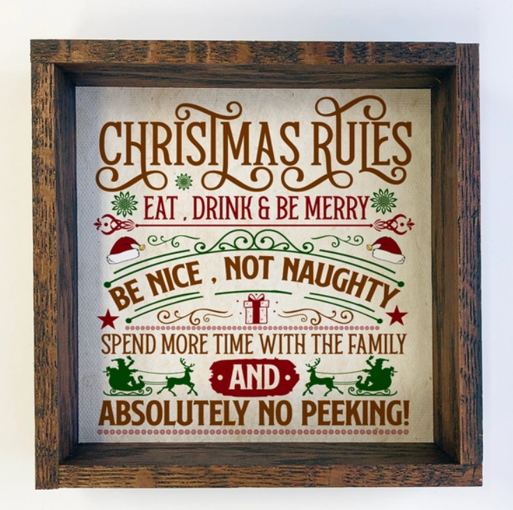 Christmas Rules - Framed Holiday Sign - Cute Word Wall Art