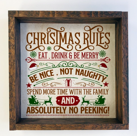 Christmas Rules - Framed Holiday Sign - Cute Word Wall Art