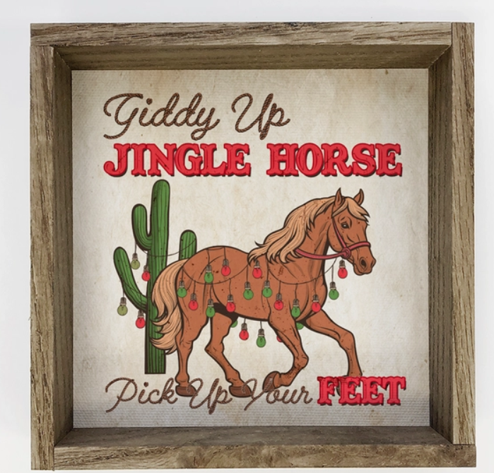 Western Giddy Up Jingle Horse - Vintage Christmas Word Art