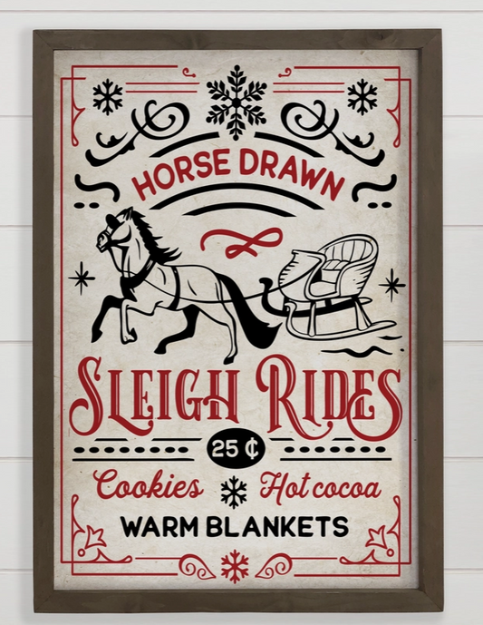 Horse Drawn Sleigh Rides - Framed Holiday Word Sign Wall Art