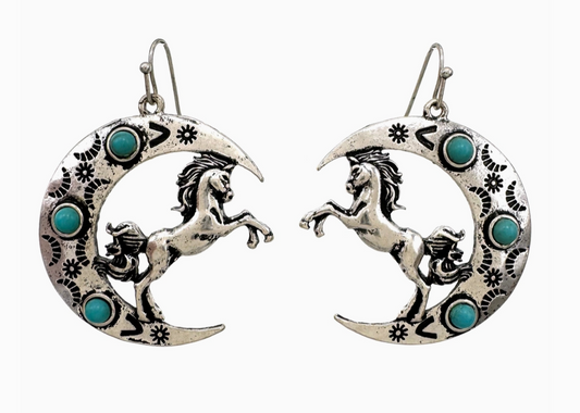 Horse On Crescent Moon Native Earrings